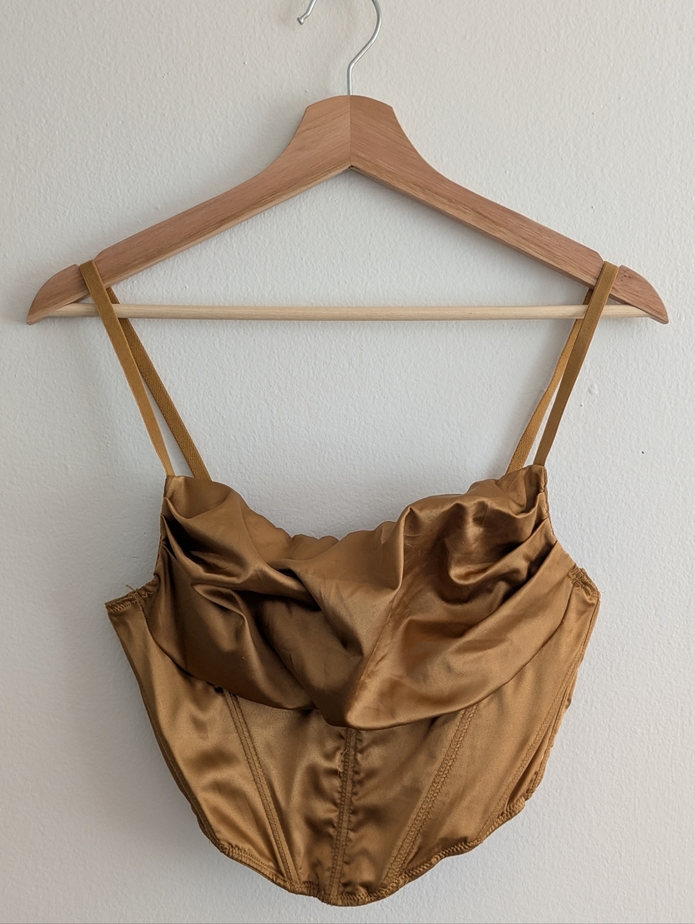 Urban Outfitters Satin Corset Crop Top in Caramel
